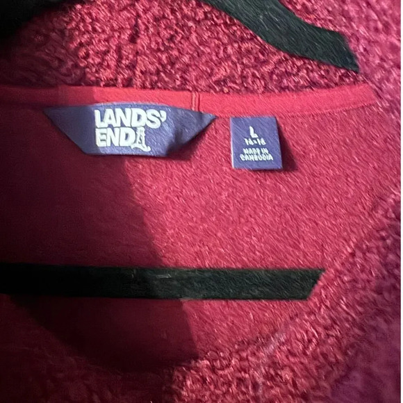 Lands End Heavy wgt sherpa pullover turtleneck tunic oxblood w/pockets L - Picture 3 of 6